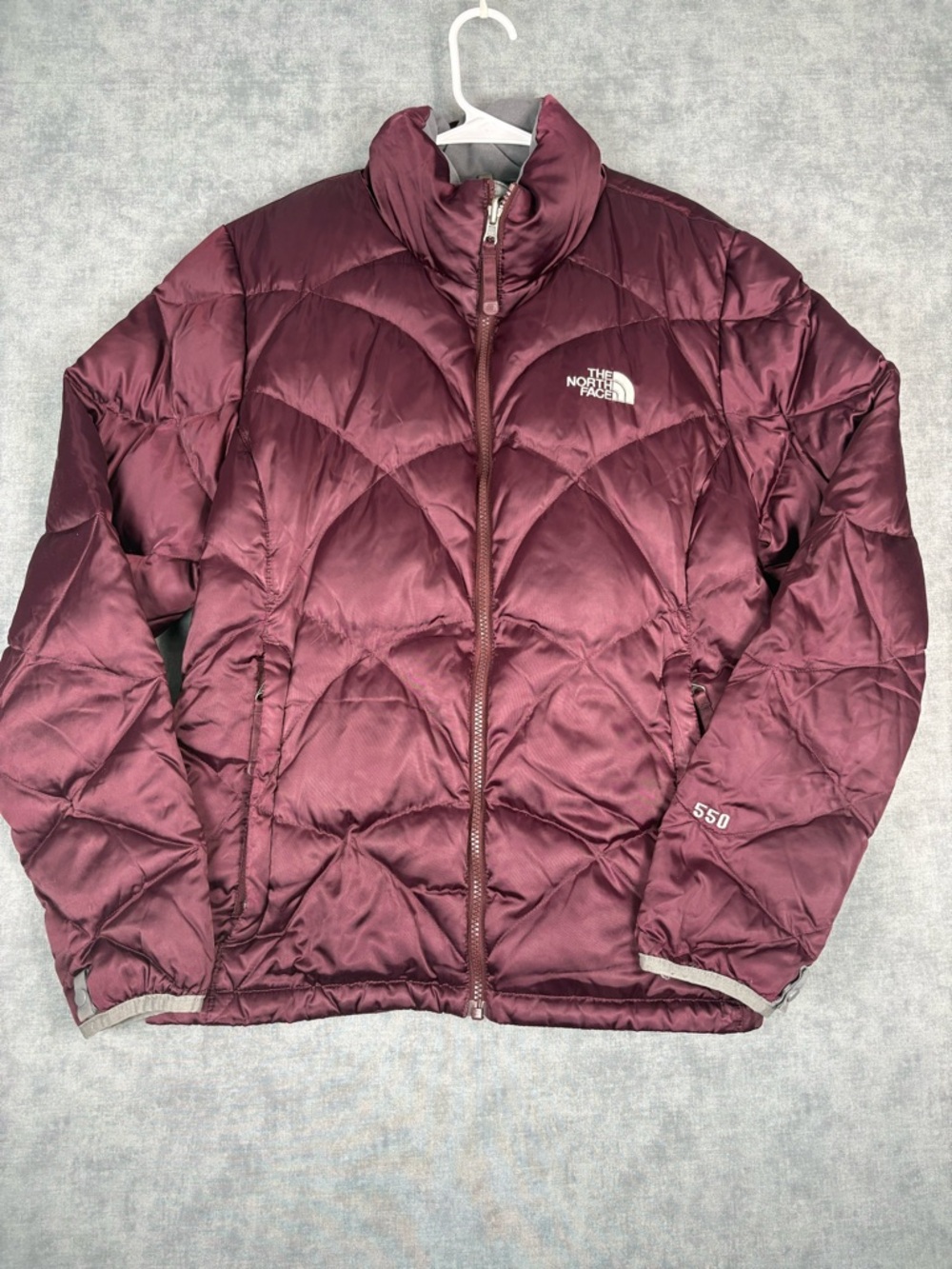The North Face Jacket Womens L Maroon Red Down Puffer Full Zip 550 Fill